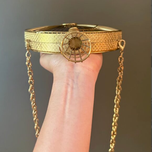 Gold Spiral Clutch | Black Evening Bag with Chain Strap - Picture 6 of 8